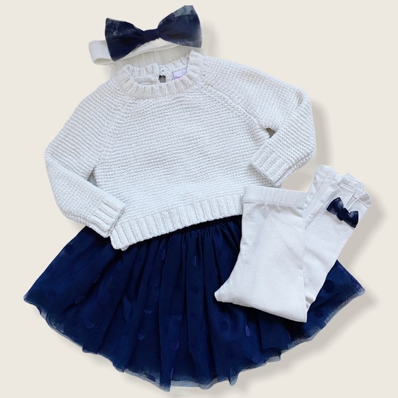 Tommy Bahama 4-piece 12M Baby Girl Outfit - Sweater, Leggings, Skirt, & Headband - Picture 1 of 8